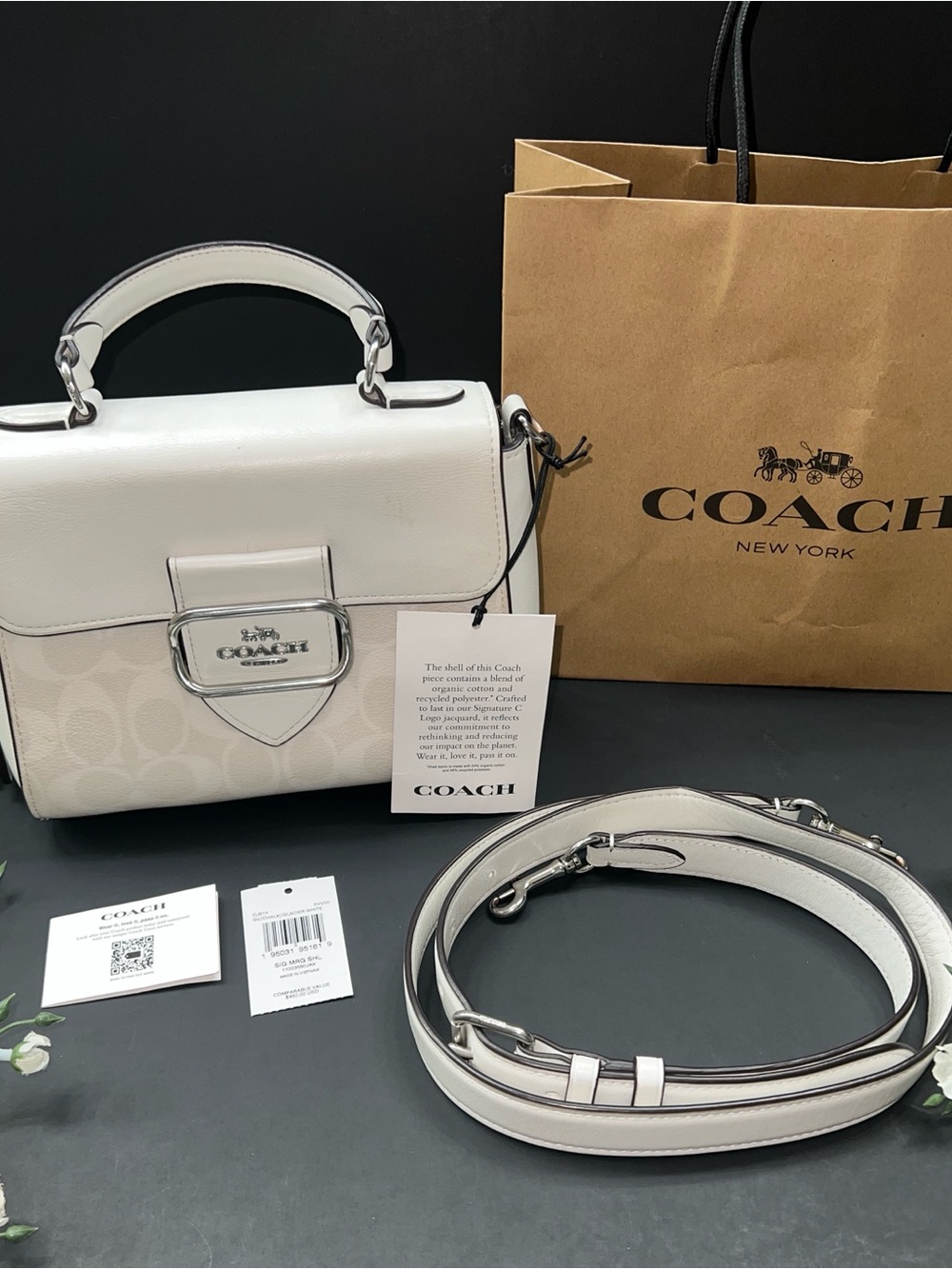 NWT Coach Small Morgan Satchel Top Handle Crossbody
Signature White Silver